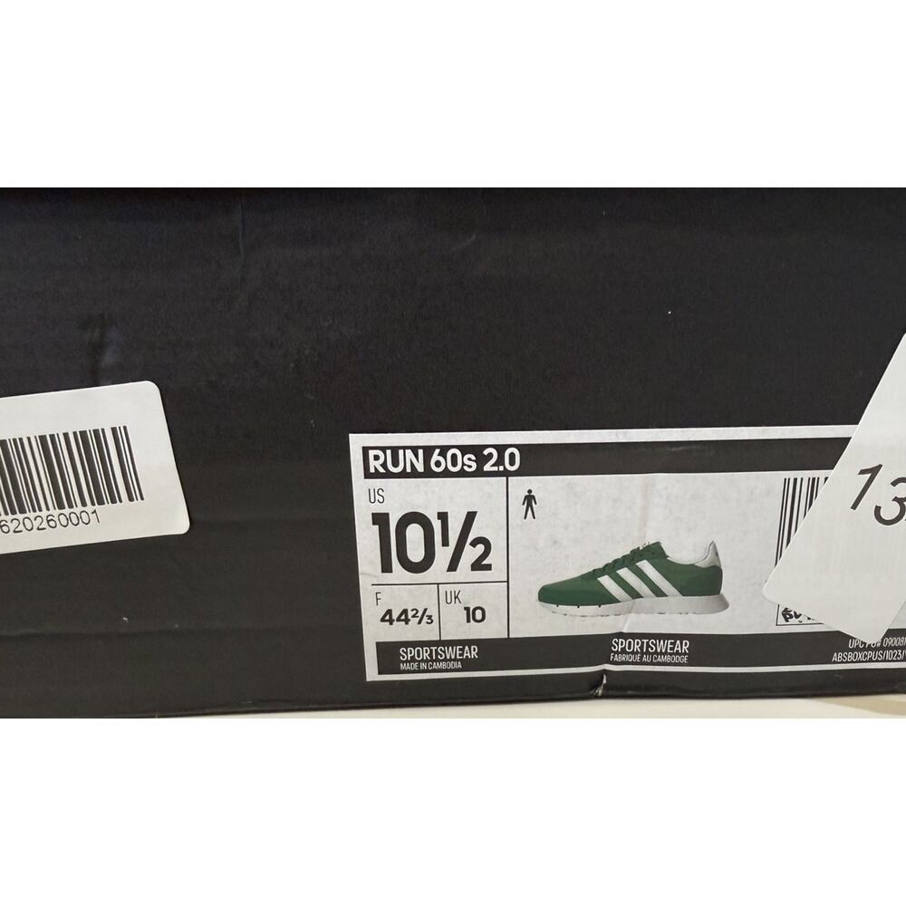 Adidas Run 60s 2.0 Collegiate Green Cloud White Mens 10.5M With Box - Picture 8 of 9